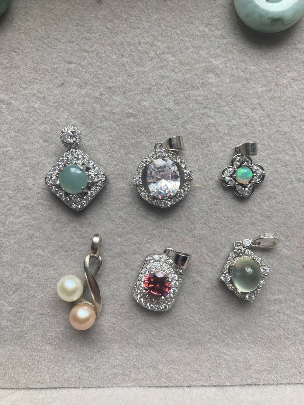 6-Piece Pendant Lot | Sterling Silver, Opal, Pearl, Prehnite, Jade & CZ